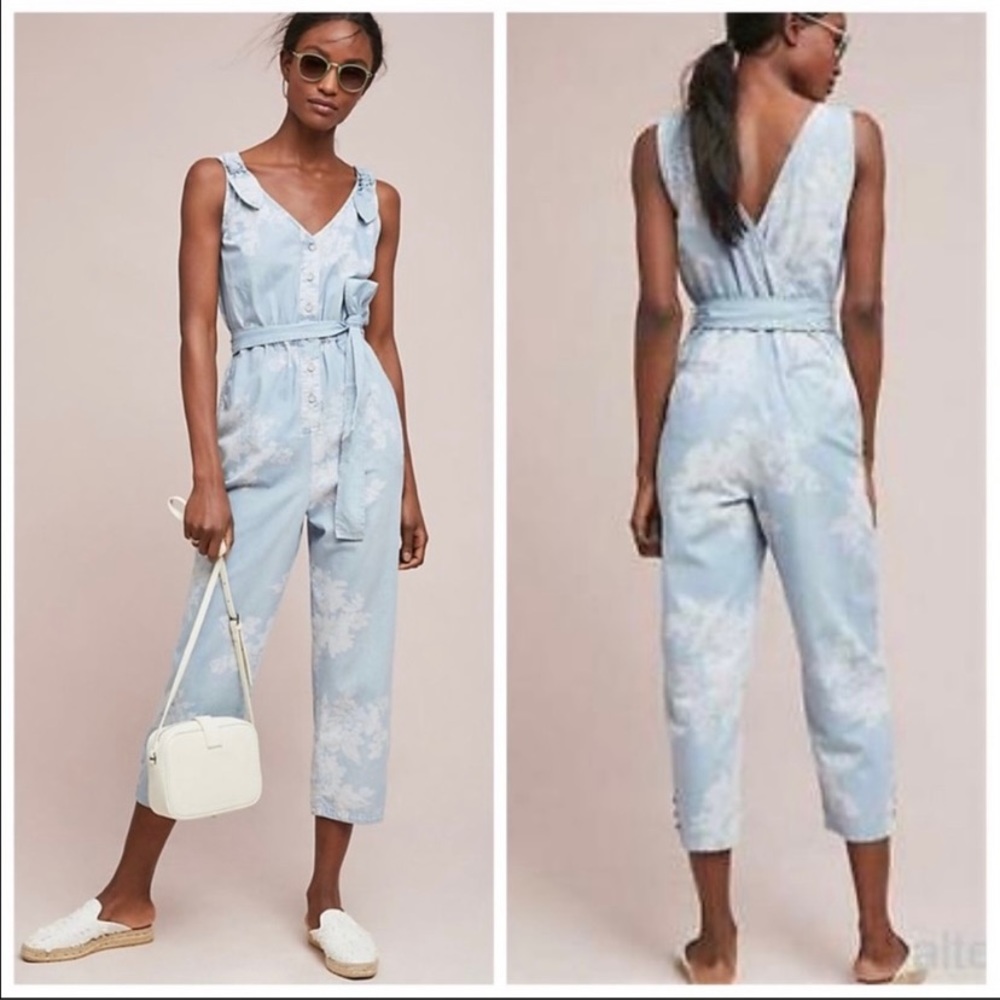 NWT Anthropologie Pilcro printed floral denim jumpsuit